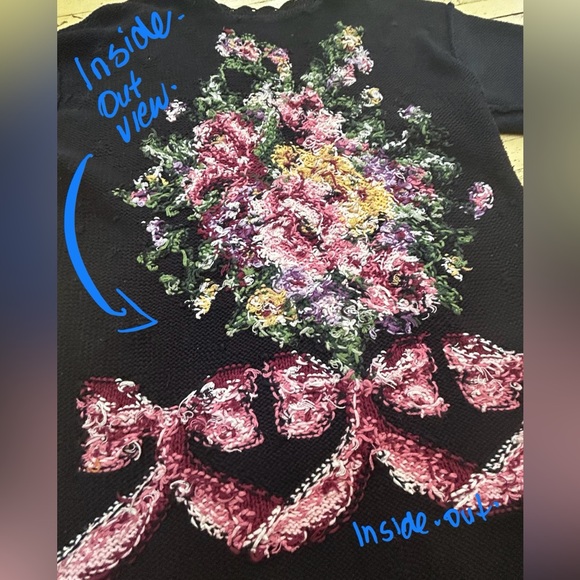 Womens black cotton floral embroidery sweater tunic cottagecore Size L-XL - Picture 5 of 6